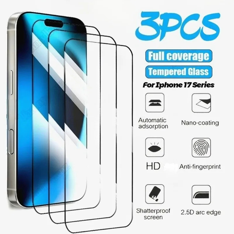 3 ชิ้น Ultra HD Full Screen Protector สําหรับ iPhone 17 16 15 14 Pro Max Air 16 15 Plus 13 12 11 Pro