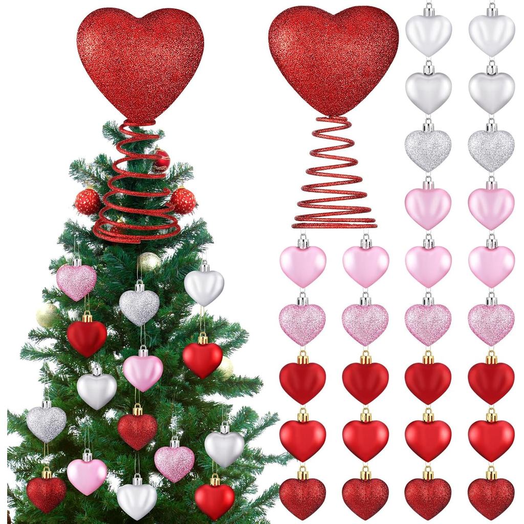 37 ชิ้น Valentines Day Tree ตกแต่ง Glitter Heart Tree Toppers 5.9 นิ้ว 36 รูปหัวใจเครื่องประดับเครื่
