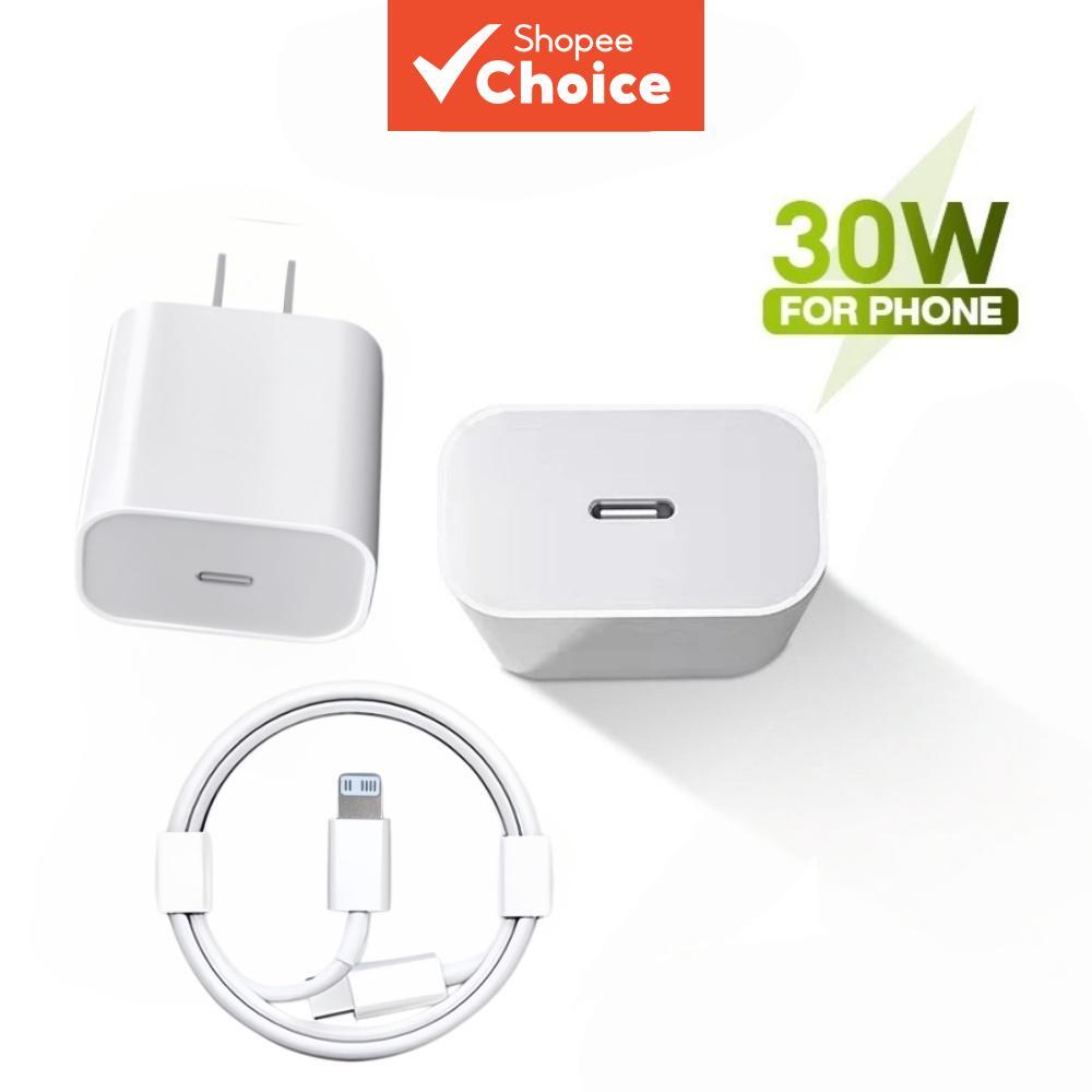 PD 20W 30W หัวชาร์จเร็วพร้อมสายชาร์จเร็วสําหรับ iPhone 14 13 Pro Max ราคา ถูกที่สุด ดีลบีเคเค