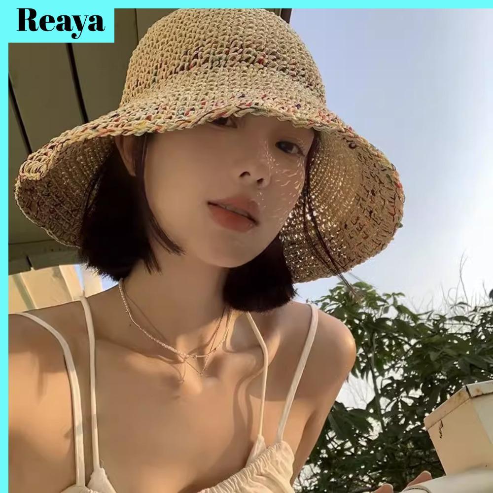 Reaya หมวกฟาง, ม่านบังแดดสายรุ้ง กระบังหน้า ผู้หญิงครีมกันแดดหมวก, แฟชั่นทอระบายอากาศปีกกว้างหมวกฤดูร้อนวันหยุดชายหาดอุปกรณ์เสริม