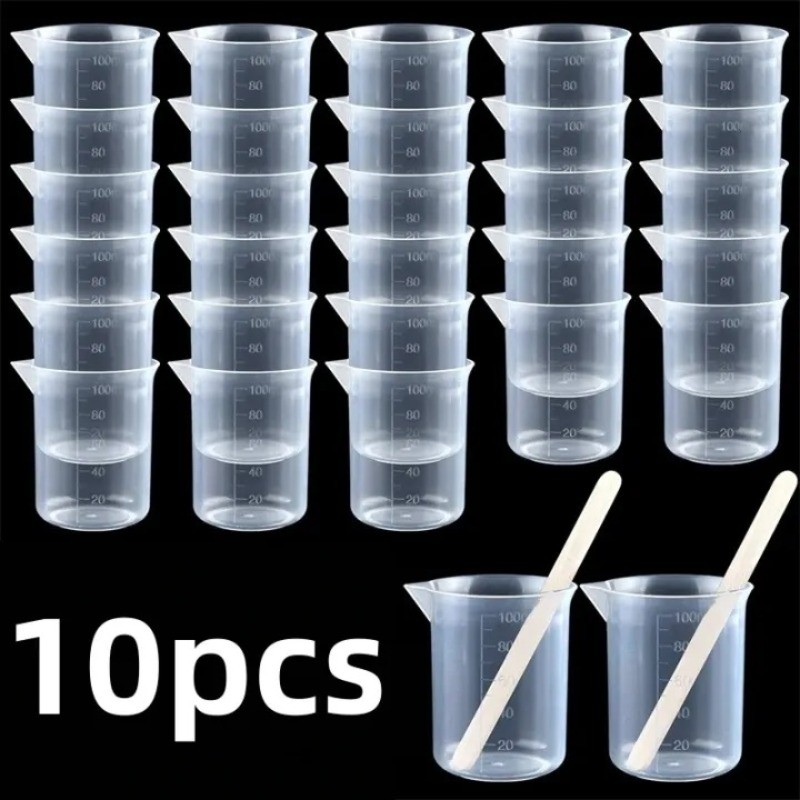 1-10ชิ้น100มลถ้วยตวงพลาสติกใส/บีกเกอร์ในห้องปฏิบัติการจบการศึกษาถ้วยเหยือกเหลว