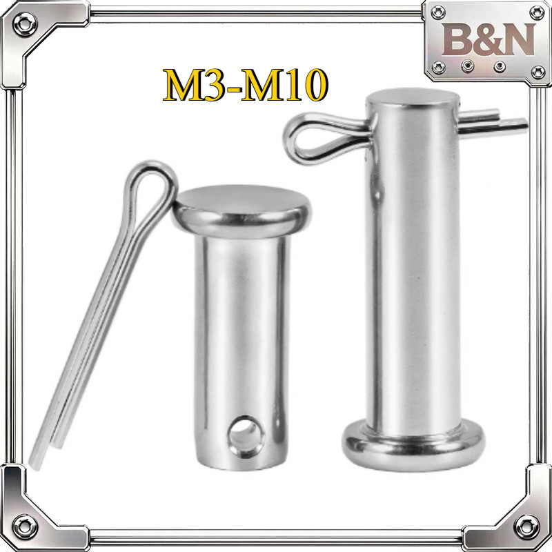 หมุดพิน ปิ๊น สลัก หัวกลมแบน สแตนเลส 304 แถมปิ้นเสียบ/Clevis Pin w/Cotter Pin SUS304  M3/M4/M5/M6/M8/