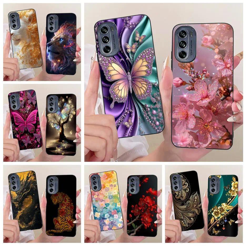 สําหรับ Motorola Moto G62 5G กรณีหรูหราดอกไม้ผีเสื้อทาสีซิลิโคนอ่อนนุ่มเคสโทรศัพท์สําหรับ Motorola G