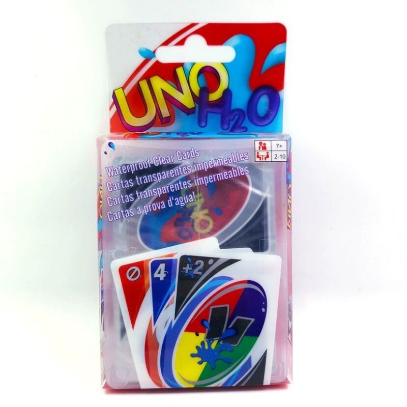 UNO H2O การ์ดเกมกระดาน PVC พลาสติกกันน้ําใสเกมการ์ดเล่นกลางแจ้งปาร์ตี้ครอบครัวเกมตารางตลกของขวัญ