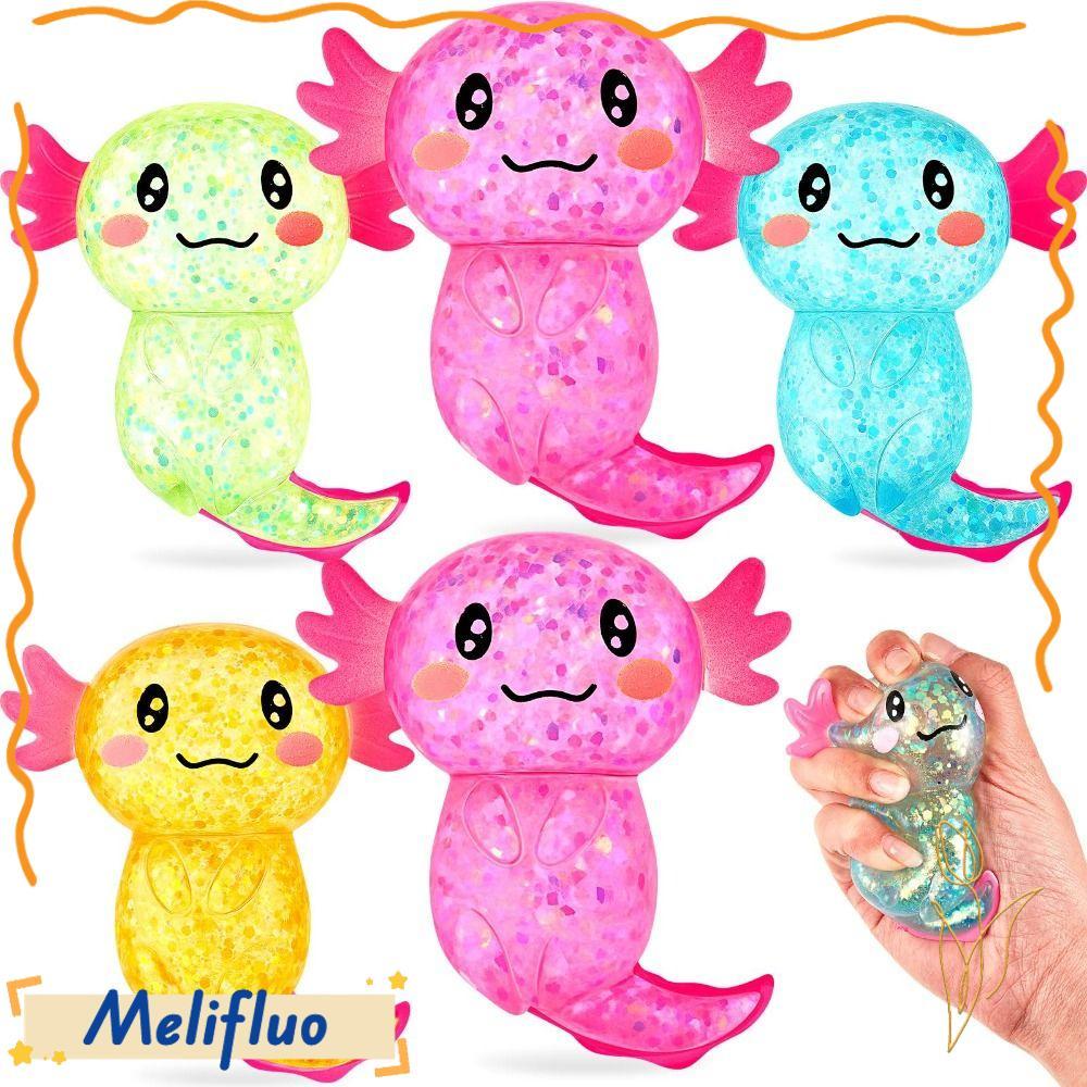 MELIFLUO Squishy Stress Glitter, Glitter Sugar Filled Axolotl Squishy ของเล่น, น่ารักน่ารักรูปร่าง S