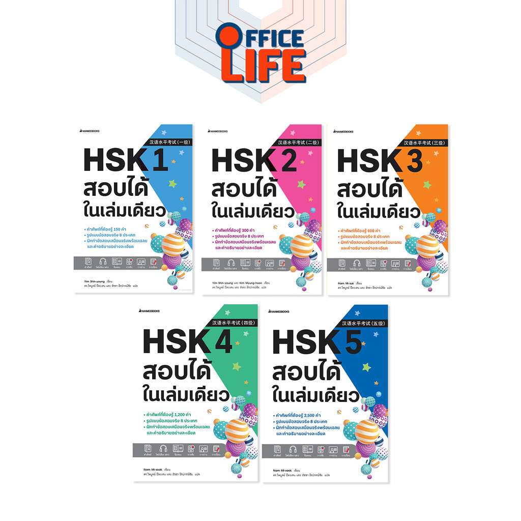 Nanmeebooks (นานมีบุ๊คส์) หนังสือภาษาจีน HSK 1-5 สอบได้ในเล่มเดียว ติว เรียนจีนด้วยตัวเอง (1 เล่ม)