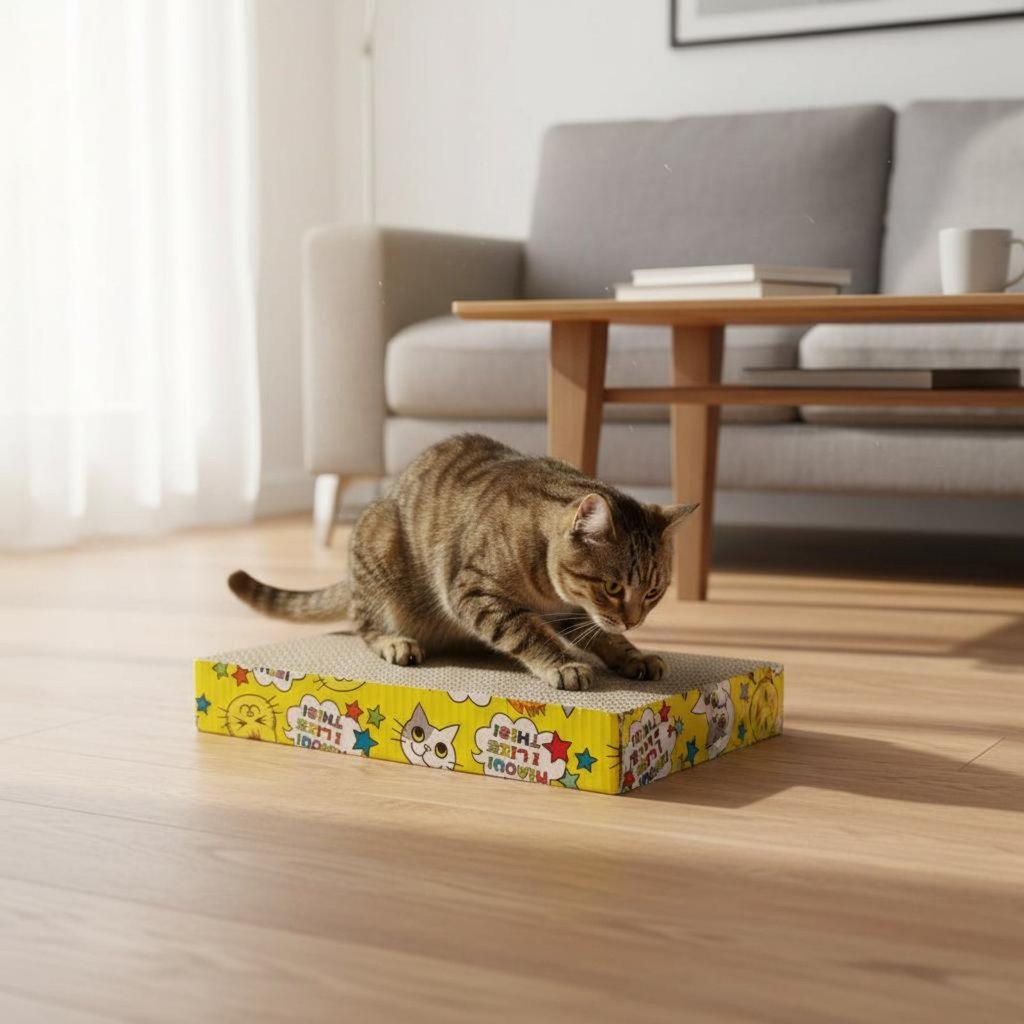 รวม Catnip Cat Scratching Board Heavy-Duty Cardboard Cat Scratcher ป้องกันเฟอร์นิเจอร์สําหรับแมว