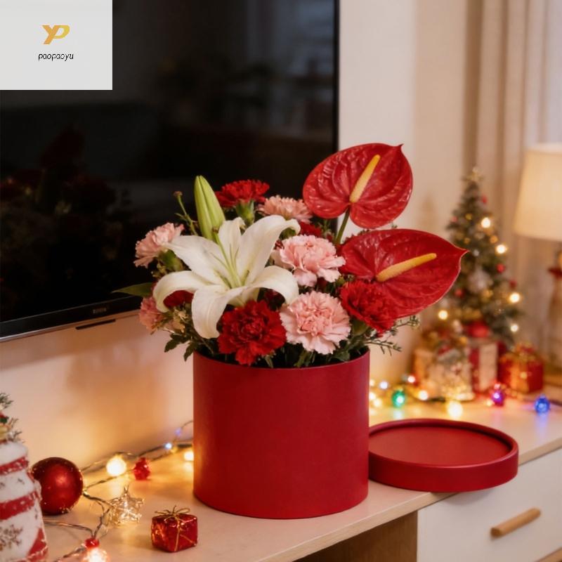 PPY กล่องกระดาษแข็งทรงกลมพร้อมฝาปิดงานแต่งงาน Florist Bouquet Wrapper ตกแต่ง