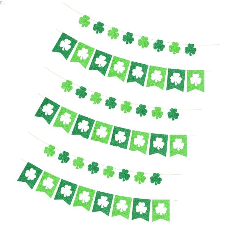 FU Handmade Recycled Paper Shamrock Banners Clovers Designs Flag แขวนตกแต่งสําหรับ Patricks Celebrat