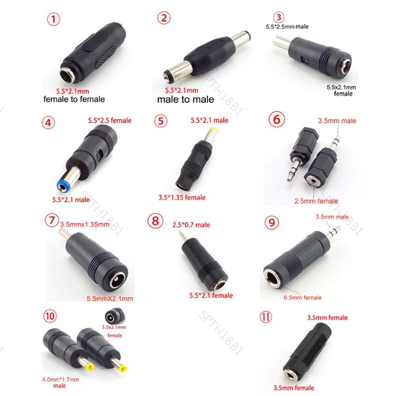 2x DC 5.5X 2.1 มม.2.5 มม.3.5x1.35 มม.4.0x1.7 มม.ชายหญิง 3.5 มม.5.5x2.5 มม.ชายหญิงตัวเชื่อมต่อแจ็คปลั๊ก 6.5 มม.m/m f/m TH18B1