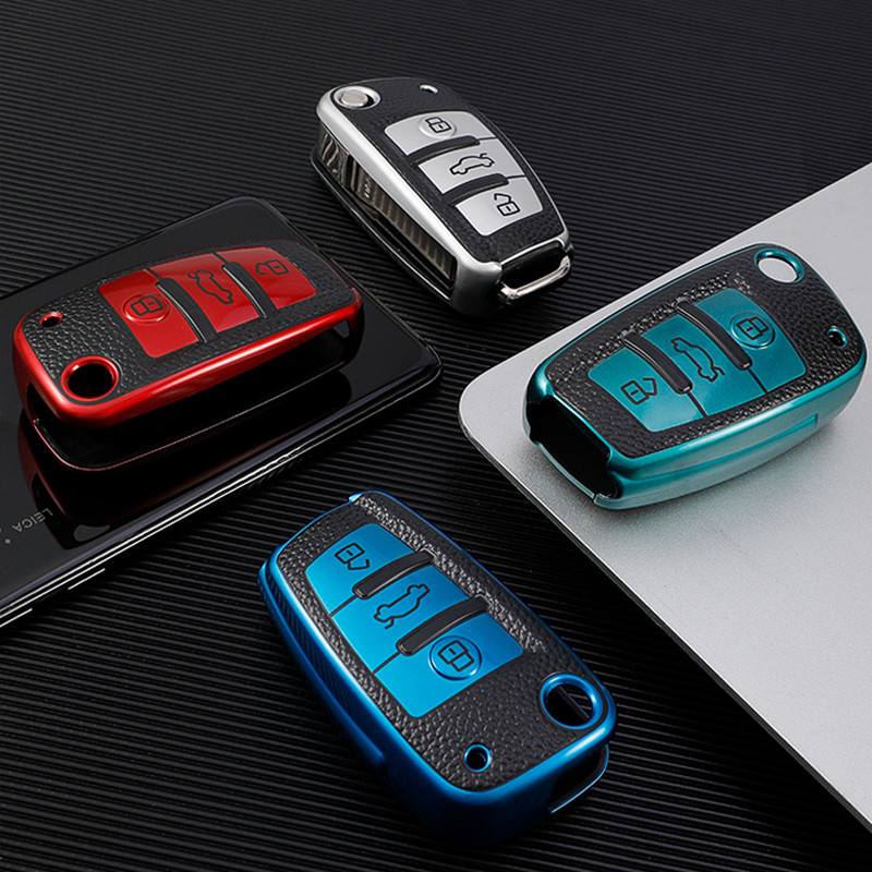 TPU + หนังกุญแจรถสําหรับ Audi C6 R8 A1 A3 Q3 A4 A5 Q5 A6 A7 S6 B6 B7 B8 8P 8V 8L TT RS Sline ปลอกผู้