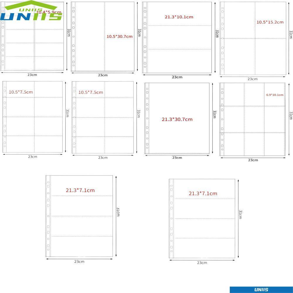 UNIIS อัลบั้มภาพ Refill หน้า, หลายกระเป๋าโปร่งใส A4 Kpop Photocard Binder, PP DIY 4 หลุม 4 แหวนการ์ดแสตมป์ Die เครื่องประดับเก็บ