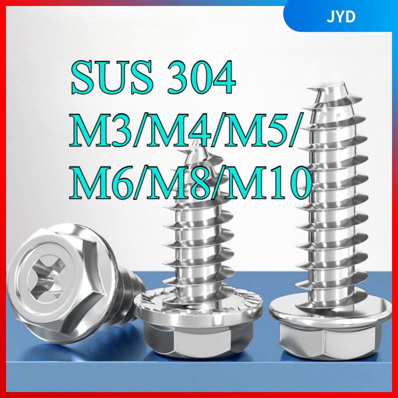【สินค้าพร้อมส่ง】สกรูเกลียวปล่อยหน้าแปลนสแตนเลส 304 (ข้าม)  M3/M4/M5/M6/M8/M10JYD-ZZ
