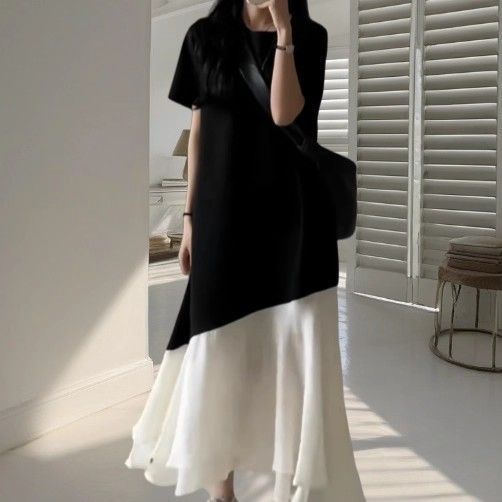 ชุดเสื้อแขนสั้นมีลูกไม้ ผู้หญิงฤดูร้อน ทรงเพรียวหรูหรา