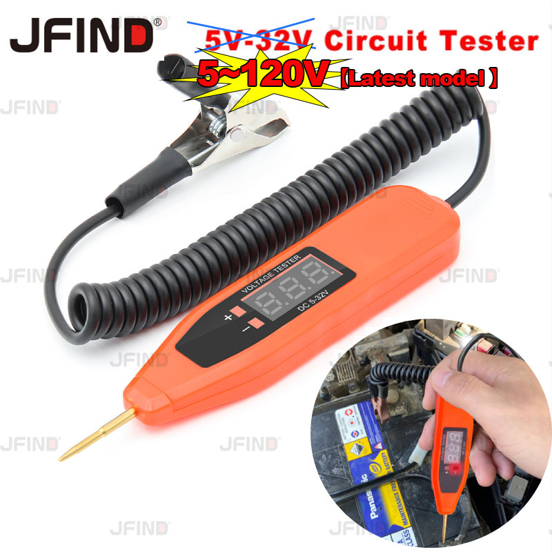 รุ่นล่าสุด 5-120V LCD จอแสดงผลดิจิตอลแรงดันไฟฟ้าไฟฟ้าเครื่องทดสอบวงจรปากกาสําหรับรถยนต์และรถจักรยานยนต์ Power Probe การทดสอบเครื่องมือวินิจฉัย