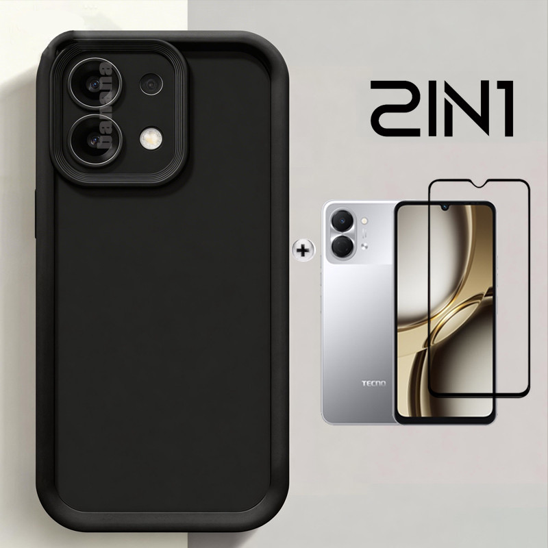 2 in 1 Tecno Spark Go 3 เคสโทรศัพท์กันกระแทกสําหรับ Tecno Spark Go2 1 1s ความเป็นส่วนตัวกระจกนิรภัยป
