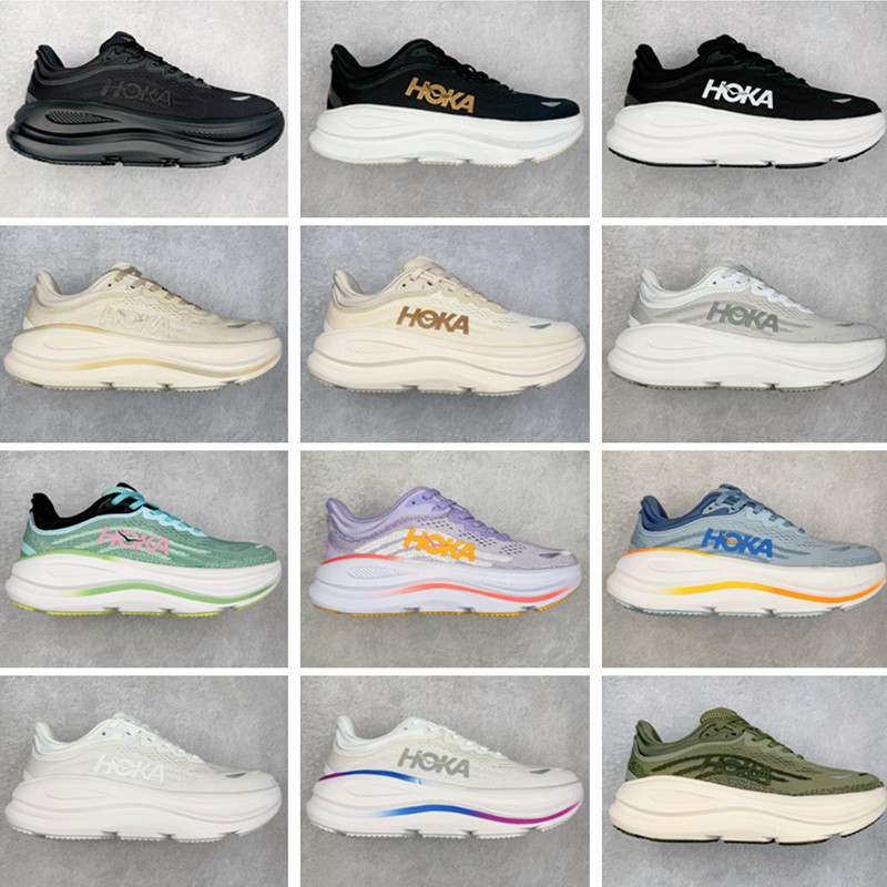 HOKA ONE ONE Bondi 9 WIDE รองเท้าวิ่งสำหรับทั้งผู้ชายและผู้หญิง ออกแบบมาเพื่อกันลื่นและมีความทนทาน โ