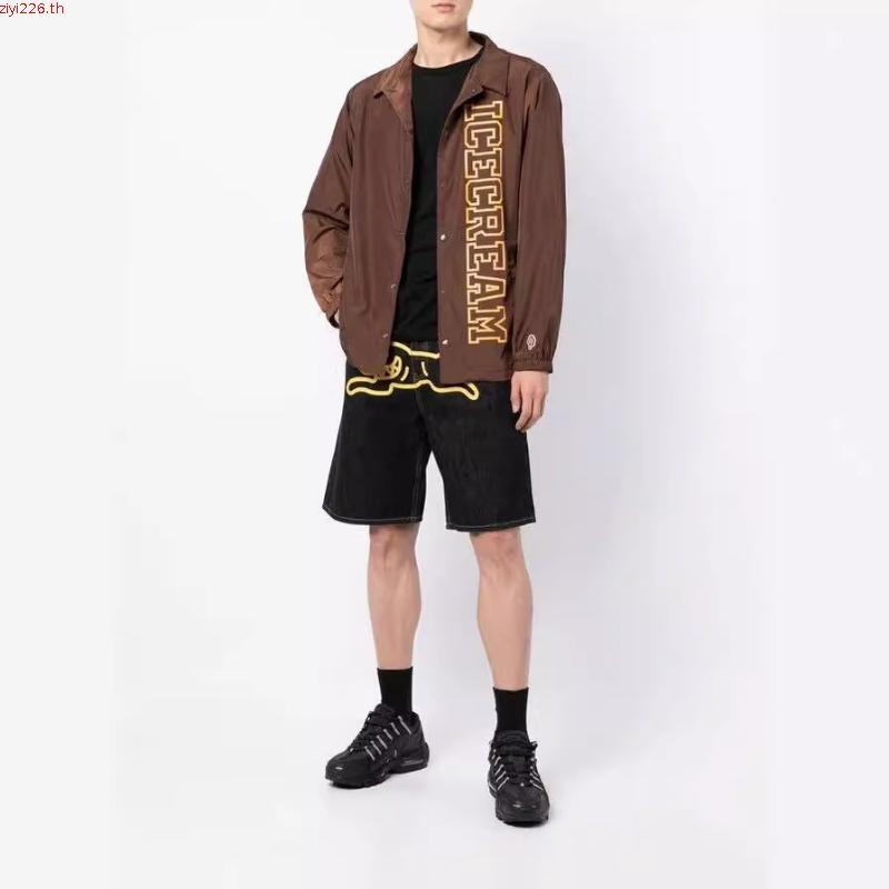 American Trend Hip-Hop Flying Dog พิมพ์กางเกงขาสั้นผ้ายีนส์ตรงผู้ชาย vibe High Street Casual แฟชั่นข