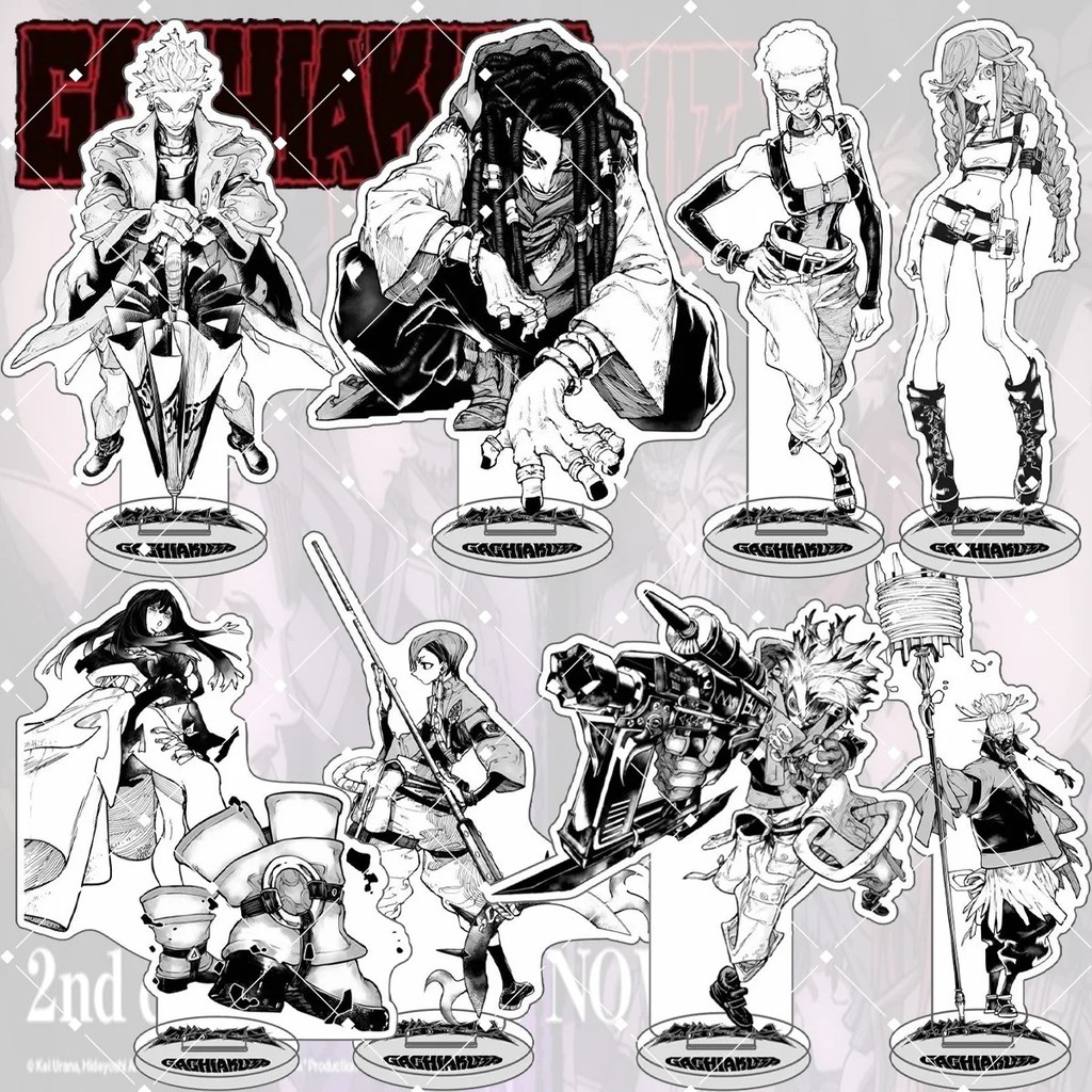 Standee อะนิเมะ Gachiakuta micha รุ่น 15 ซม.ตัวอักษร Rudo Riyo Tamzy Enjin สีดําและสีขาวรุ่นโต๊ะเรีย