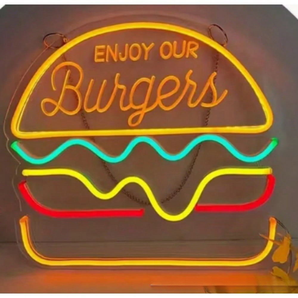 แผงลอย LED Burger Neon USB Powered Gourmet ร้านอาหารทุ่มเทการสร้างแบบจําลองติดผนังตกแต่งโต๊ะบรรยากาศแบบใช้คู่