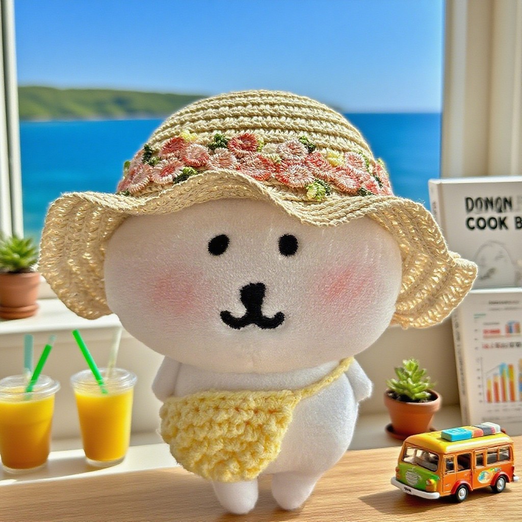 Self-Deprecating Bear หมวกฟางตุ๊กตาการ์ตูน น่ารัก Spring Travel พร้อมหมวกสัตว์เลี้ยง