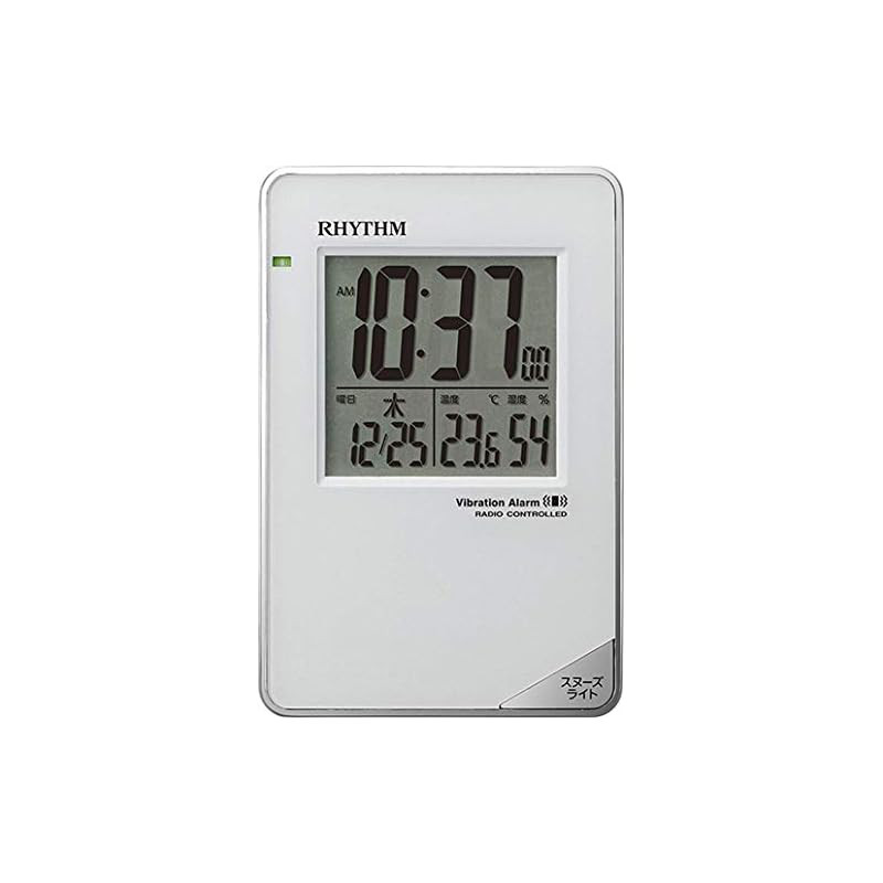 Rhythm Alarm Clock Radio Control Vibrating Alarm Function Travel Portable White 10.6x7x1.4cm 8RZ211S
