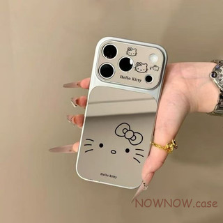 สําหรับ IPhone 17 16 15 14 Plus 13 12 11 Pro Max X XR XS Max 7 8 plus น่ารัก Kitty กระจกเงินหน้าต่างใหญ่เคสโทรศัพท์ปกอ่อน