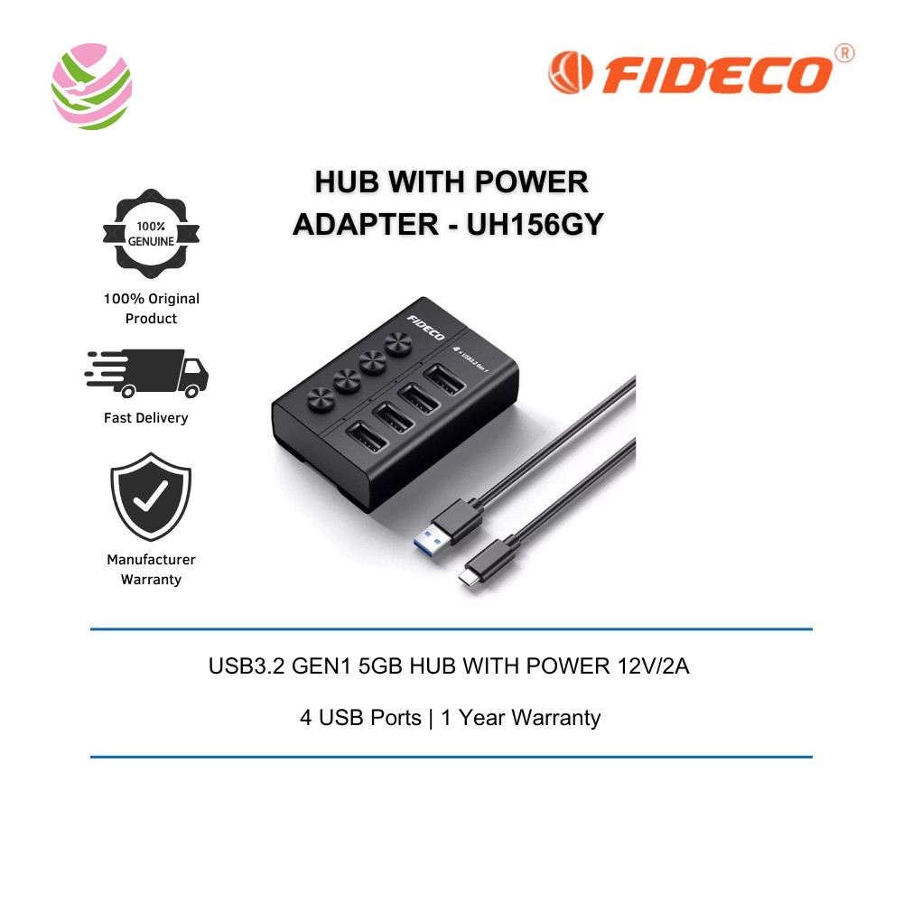FIDECO (HKG04C)-4 PORT TYPE-C(AC) USB3.2 GEN1 5GB HUB พร้อม POWER 12V/2A - UH156GY