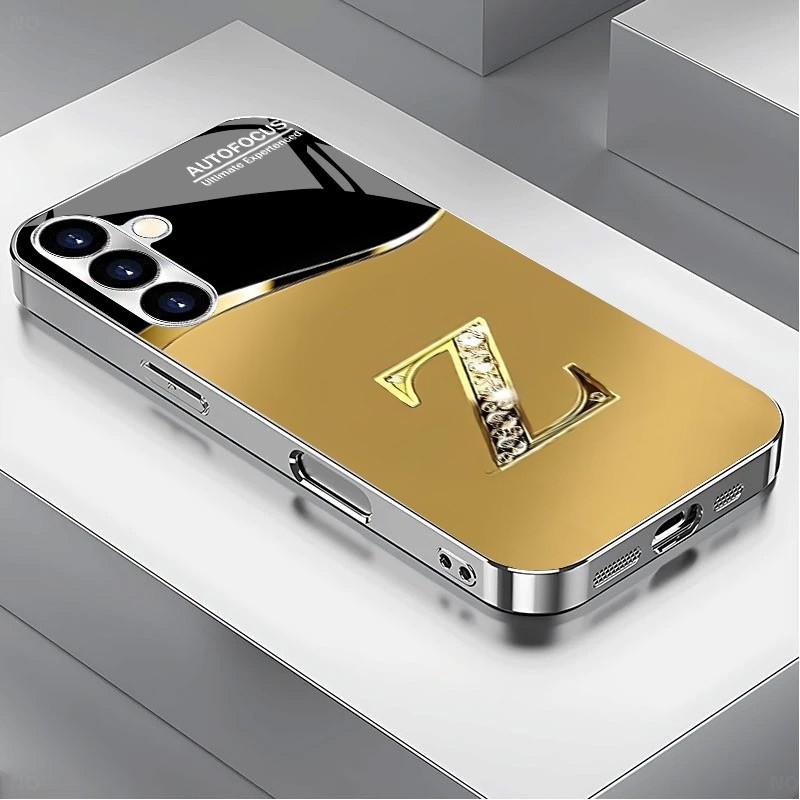 การออกแบบตัวอักษรสีทอง ZA หรูหราชุบกรอบเคสโทรศัพท์สําหรับ Samsung Galaxy S22 S23 S24 S25 Ultra A22 A23 A25 A33 A35 A52 A53 A54 A55 A56 A70 A71 A90 ฝาครอบโทรศัพท์
