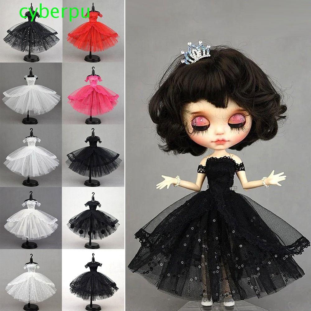 CYBERPULSE ชุดเดรสตุ๊กตา, แต่งตัวชุดราตรีลูกไม้ตุ๊กตา,แฟชั่น Tutu Dotted Prom Dress Mini Black Doll 