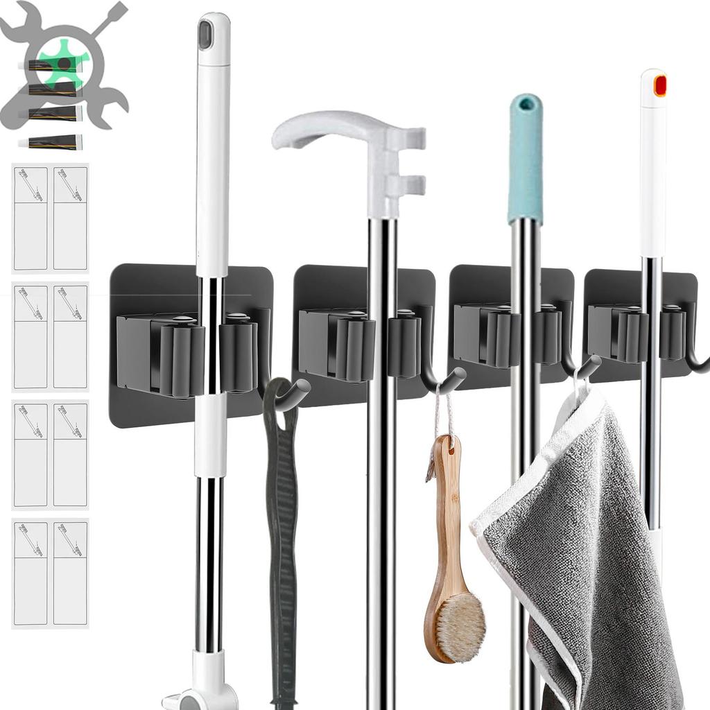 4 ชิ้น Mop และ Broom Holder Organizer ติดผนังไม้กวาดและ Mop Hanger Rack SHOPCYC3111