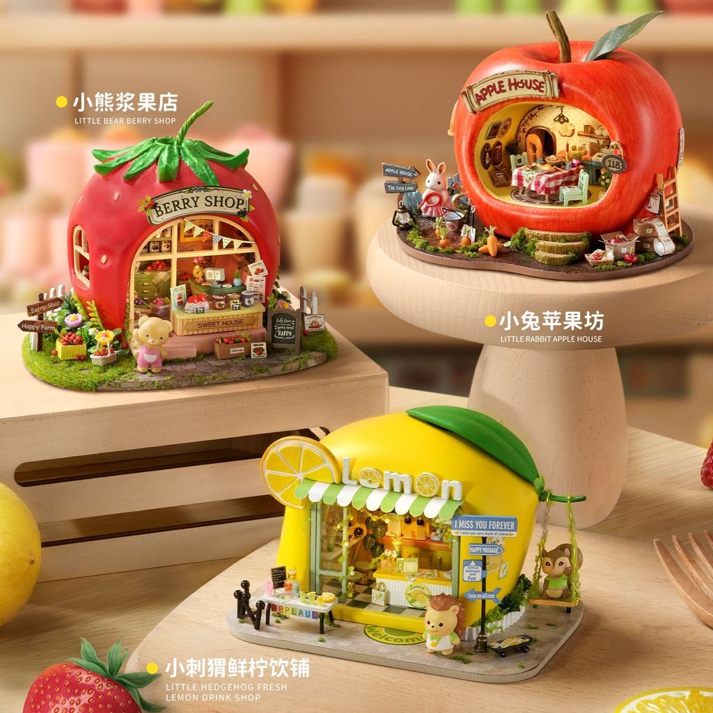 Qiyi diy Hut Fruit Town Theme Mini Hand-Assemped รุ่นบ้านหลังเล็กของขวัญวันเกิดสร้างสรรค์หญิง
