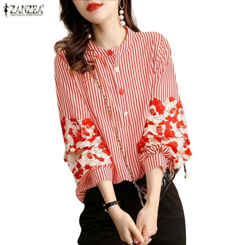 ZANZEA สื้อผู้หญิงแขนครึ่งลายดอกไม้ ดีไซน์สำนักงานหรือลำลอง