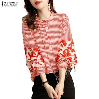 ZANZEA สื้อผู้หญิงแขนครึ่งลายดอกไม้ ดีไซน์สำนักงานหรือลำลอง