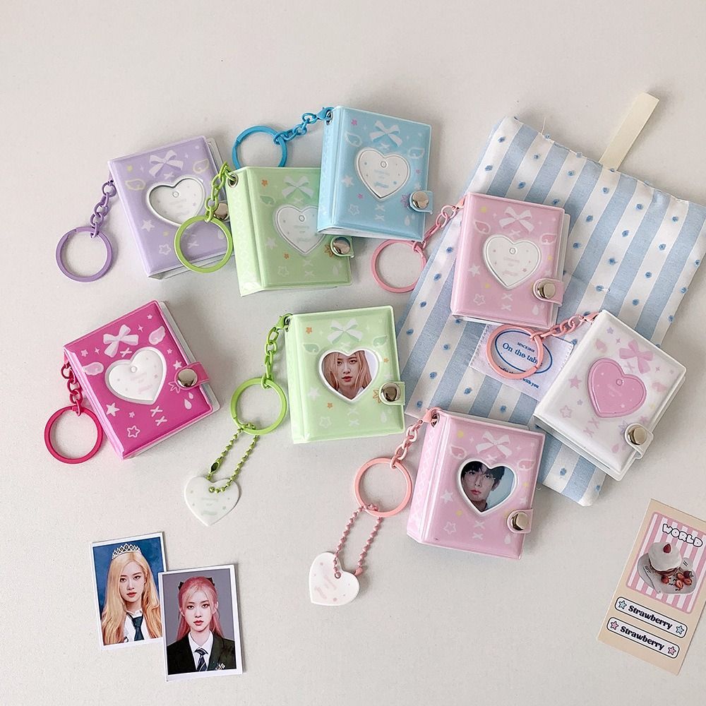 HILARIO Mini Photocards Holder, Love Heart Hollow แขวนกระเป๋าอัลบั้มรูปพวงกุญแจ,แบบพกพา 2 นิ้ว Snap ปิดผีเสื้อโบว์ภาพเก็บพวงกุญแจผู้หญิงสาว - รูปที่ 3