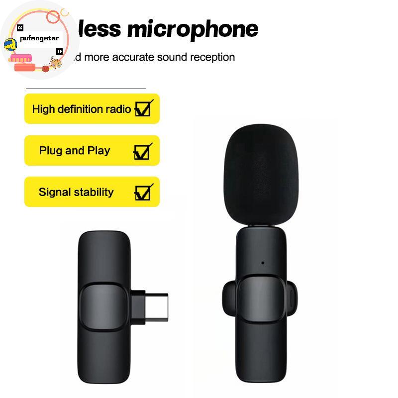 Pufangstar ไมโครโฟนไร้สายแบบหนีบเสื้อ K9 Type-C 1-to-1 ไมโครโฟนไร้สายสําหรับการบันทึกสมาร์ทโฟน Podca