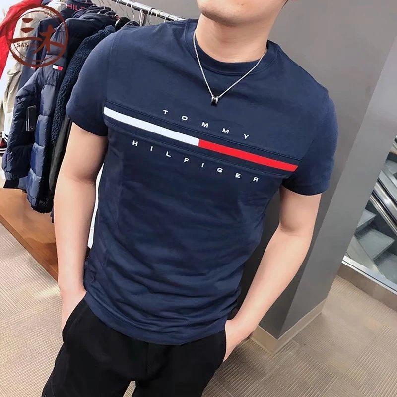 ฤดูร้อนผู้ชายแขนสั้นกีฬาลําลองผ้าฝ้ายแท้ขนาดใหญ่คลาสสิกรอบคอผ้าฝ้ายเสื้อยืด Bottoming เสื้อ-TOP-CNF