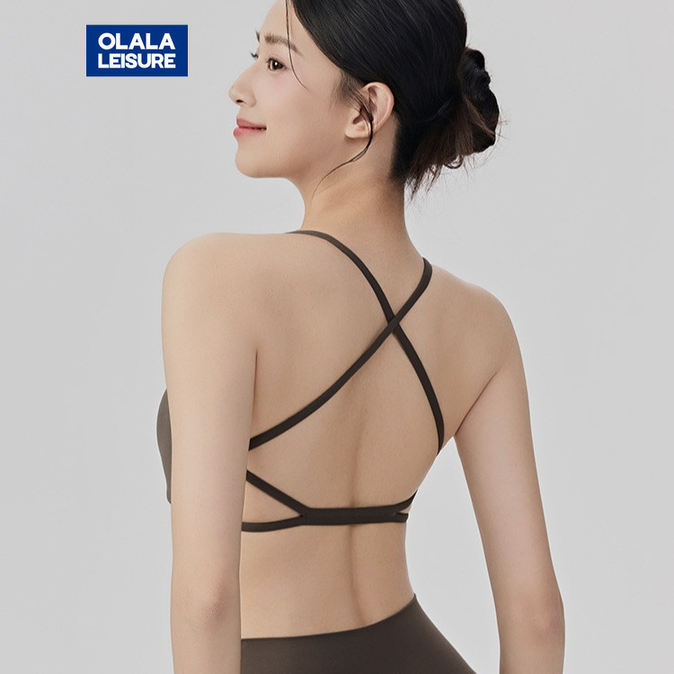 OLALA สปอร์ตบรา  สายไขว้ด้านหลัง แผ่นรองถอดได้ สายบาง สำหรับโยคะและพิลาทิส