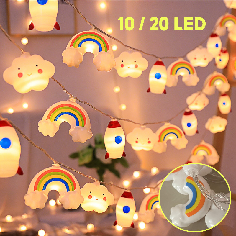 【ดวงไฟตกแต่งวันเกิดเด็ก】สายไฟหิ่งห้อย ไฟประดับห้อง LED 1.5/3m รูปก้อนเมฆ ดาว สายรุ้ง กันน้ํา สําหรับตกแต่งห้องเด็ก