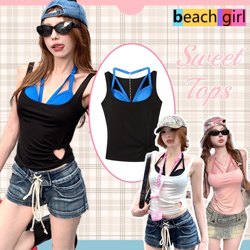 beach girl💕💕สไตล์หวานๆ tops ชุดสองชิ้น ชุดชั้นใน + เสื้อกล้าม มีหลายสีให้เลือก ผ้าคุณภาพสูง ส่งไวจากไทย