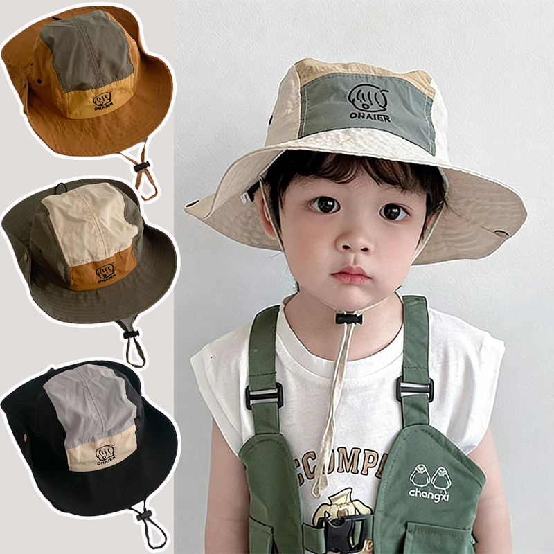 หมวกกันแดดเด็ก หมวกกันแดด มีสายคล้องคาง ปรับได้ กลางแจ้ง แห้งเร็ว หมวกเด็ก 2-7 ขวบ