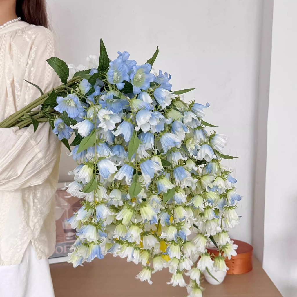 ชุดโมเนต์ ชุด ดอกไม้ประดิษฐ์แขวนดอกลิลลี่แห่งหุบเขาดอกไม้ประดิษฐ์ผ้าไหมผ้าตกแต่งบ้านการจัดกระดิ่งลมไม้