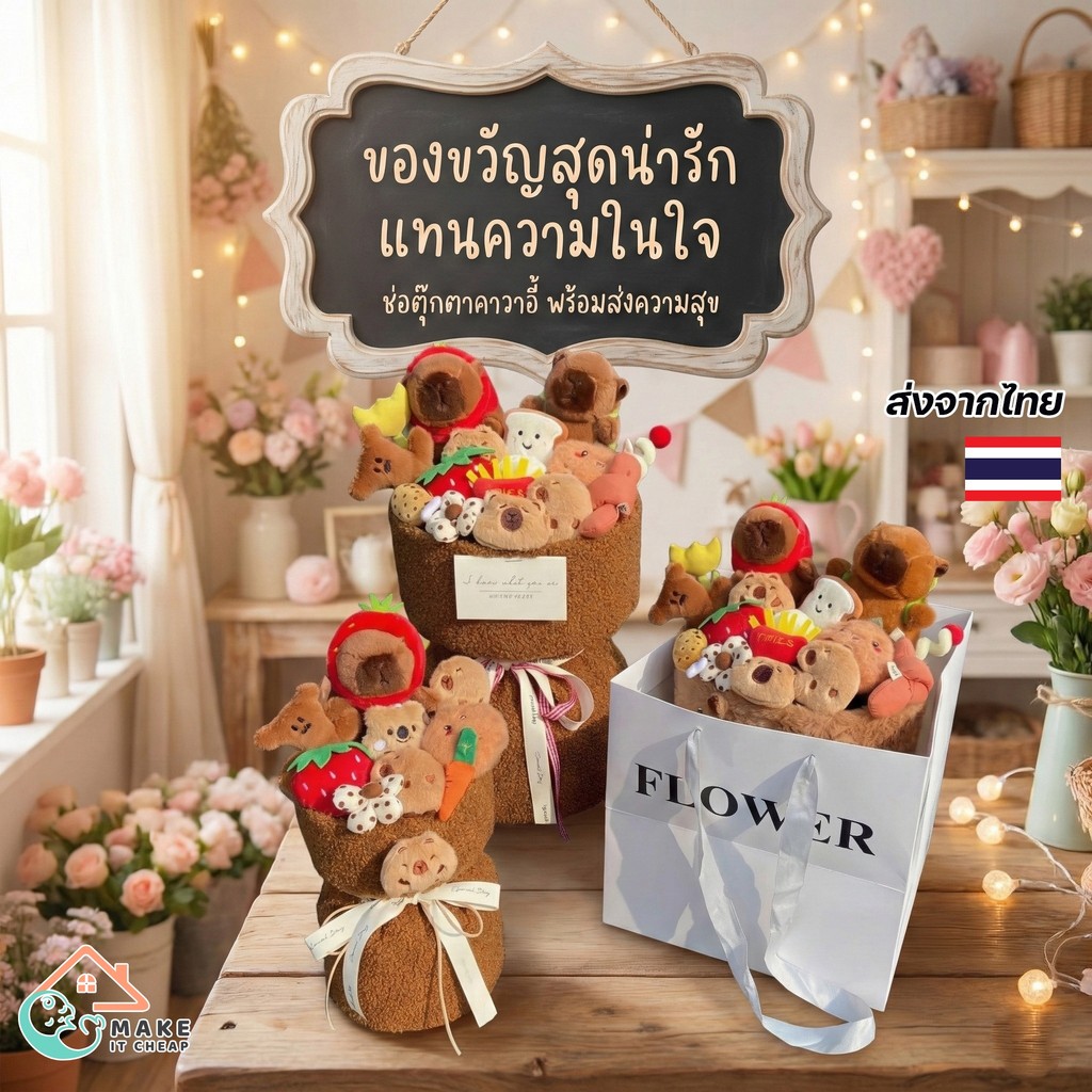 วาเลนไทน์ ช่อคาปิบาร่าตุ๊กตาดอกไม้ดีไซน์น่ารัก มีไฟเพิ่มบรรยากาศอบอุ่น เหมาะเป็นของขวัญปีใหม่ วาเลนไทน์ และวันสำคัญ