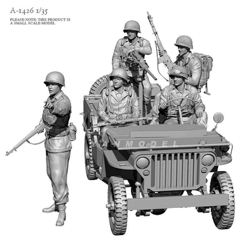 [ALLspark] 1/35 World War II European Soldier 5-Person Set Resin Figure Soldier White Model (Excluding Car) A-1426