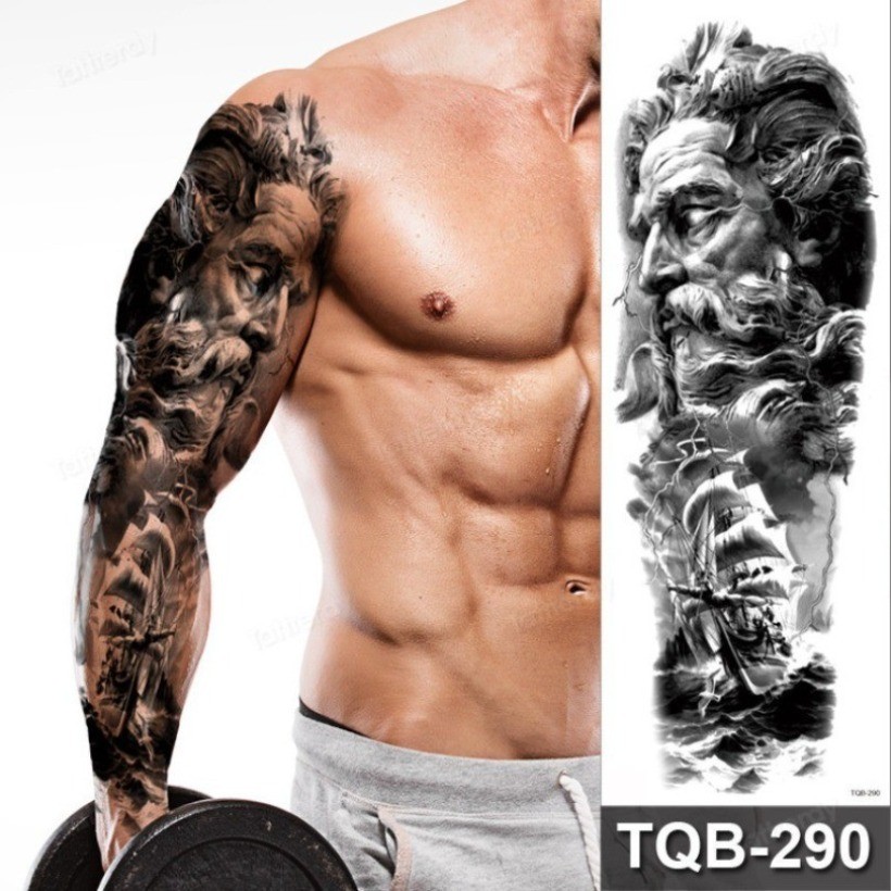 สติกเกอร์ลายแทททูแบบกันน้ําชั่วคราว ออกแบบเหมือน Medusa, Poseidon Shark, Aquaman Trident - งานศิลปะบ