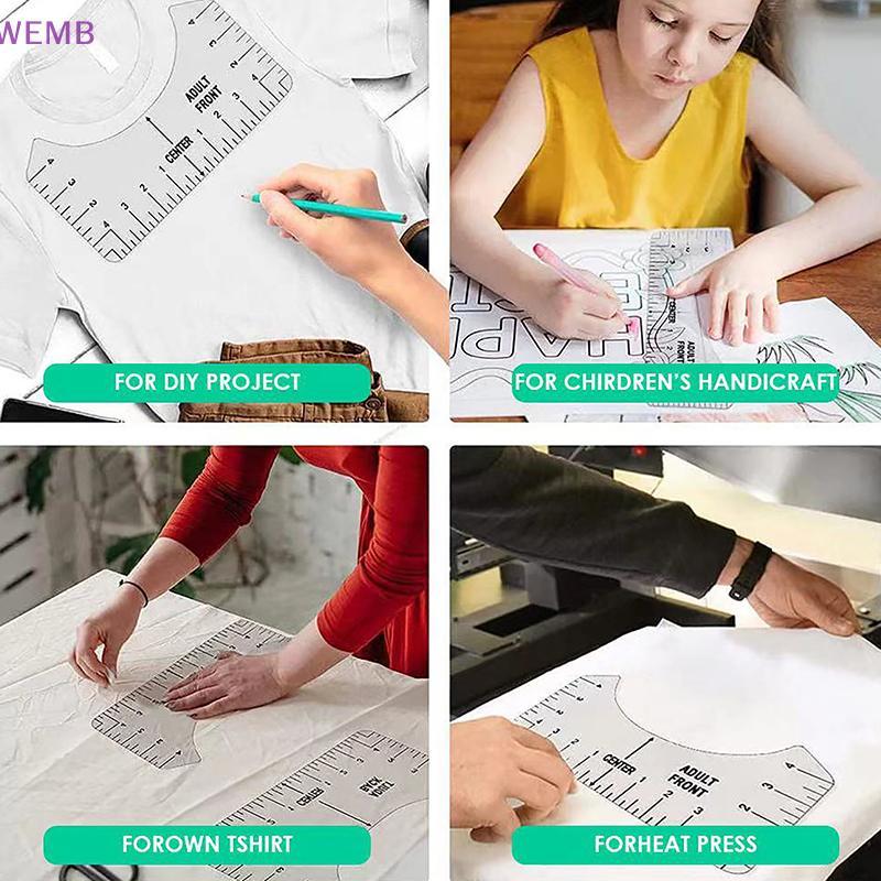 WEMB 8 ชิ้น T เสื้อไม้บรรทัดคู่มือ PVC เสื้อยืดไม้บรรทัดการออกแบบศูนย์ T เสื้อการจัดตําแหน่งเครื่องม