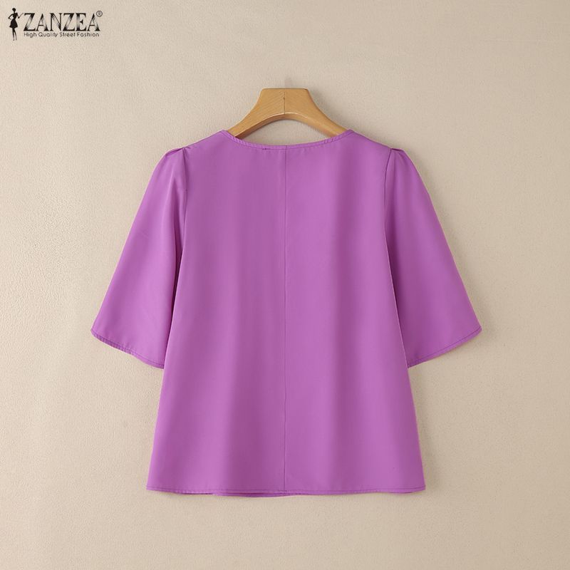 ZANZEA เสื้อผ้าสำหรับผู้หญิงสไตล์เกาหลี แบบเสื้อคอกระดุมแขนโบว์ตกแต่ง ราคา ถูกที่สุด ดีลบีเคเค แกลเลอรีภาพที่ 9