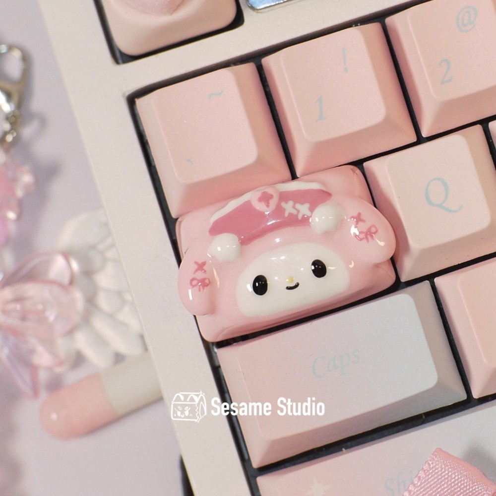 Sanrio Hello Kitty Keycap 3D น่ารักการ์ตูน DIY Mechanical Keycaps Handmade สีชมพูส่วนบุคคล TAB Keyca