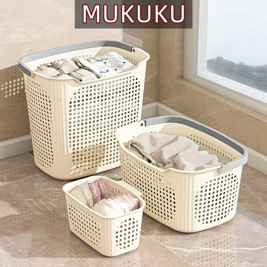 MUKUKU ตะกร้าผ้า ตะกร้าเสื้อผ้าสกปรก ตระกร้า ความจุขนาดใหญ่ แข็งแรงจัดเก็บเสื้อผ้า มีให้เลือก 3 ขนาด