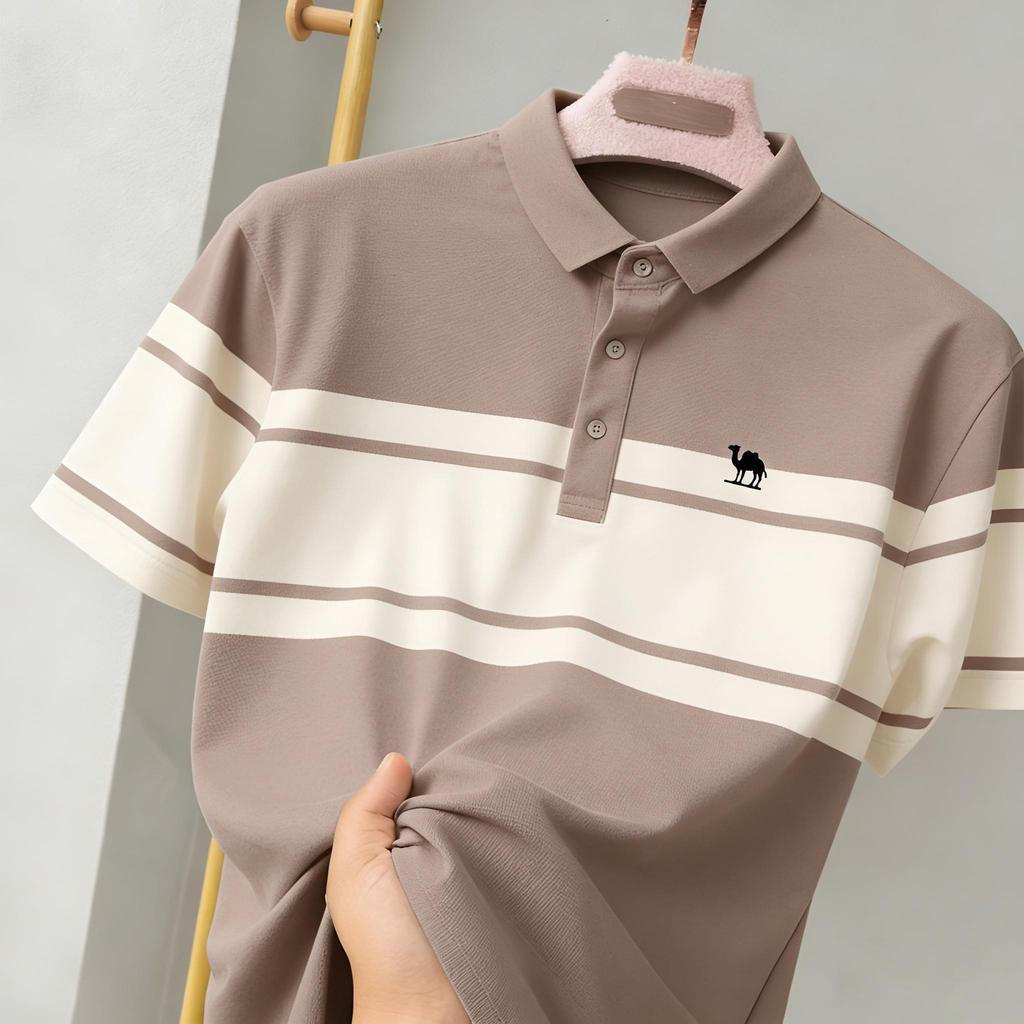 แฟชั่น Camel Polo Macaron สี Palette ผู้ชายเสื้อผ้าลําลองทุกวันเสื้อยืดคอปก Splice Minima Feel High-